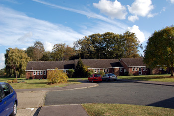The trees behind the bungalows are the site of Blunham Manor House October 2009